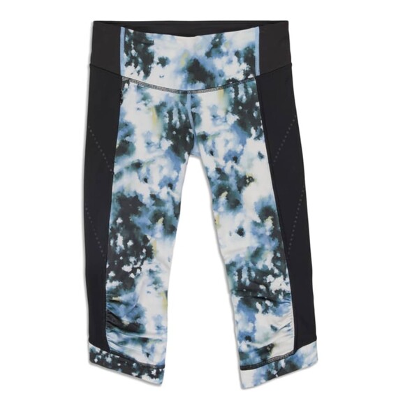 Lululemon Full-on Stop at Nothing Blue Tie-Dye Print Crop Leggings Size 4, EUC - Picture 1 of 5